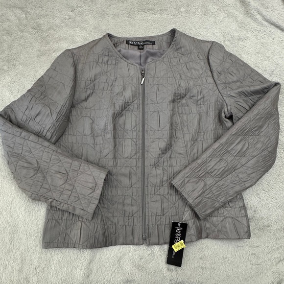 Kasper NWT Women's Light Weight Dress Jacket Size PL Grey Full Zip - Picture 1 of 11